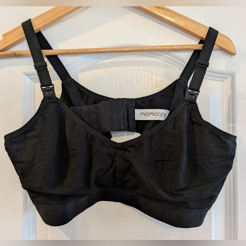 Momcozy Bamboo Hands-Free Nursing & Pumping Bra Black Size 2XL V-neck Maternity